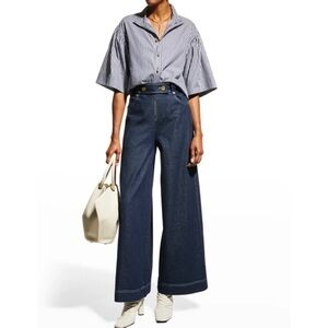Tanya Taylor exaggerated flare denim jean in dark blue